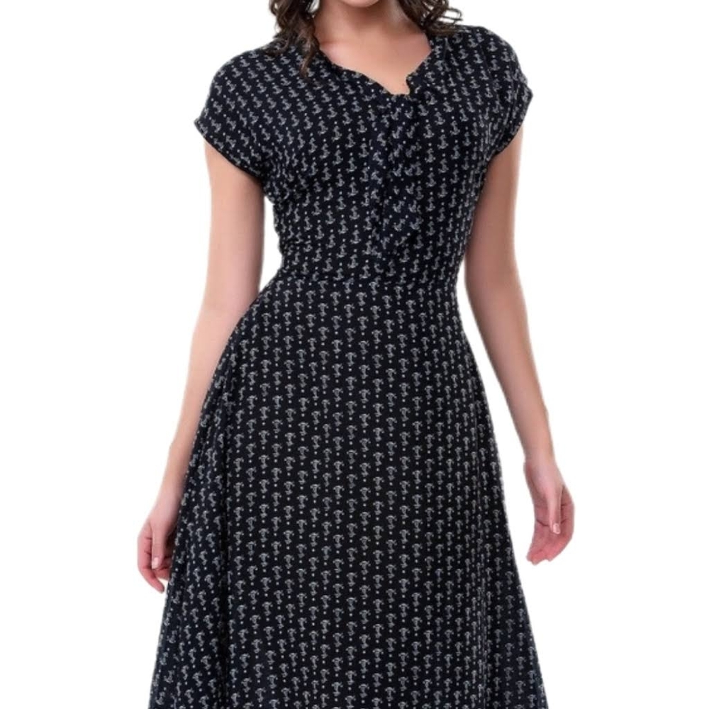 NWOT Rare Bettie Page Tatyana Nautical Anchor Chiffon Swing Dress
